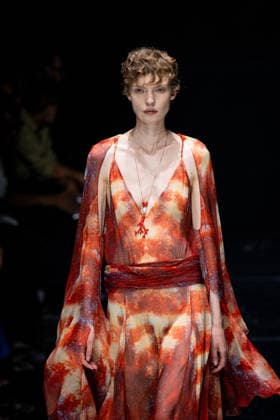Roberto Cavalli fashion show during the Milan Fashion Week - Womenswear Spring Summer 2027 in Milan, Italy, on 24 September 2026. A model walks the runway at Roberto Cavalli fashion show during the Milan Fashion Week - Womenswear Spring Summer 2027 in Milan, Italy, on 24 September 2026., Credit:Stefano Costantino TTL Stefano Costantino Avalon Italy, Milan  Copyright: xStefanoxCostantinoxTTLx xStefanoxCostantinox xAvalonx 1137944641