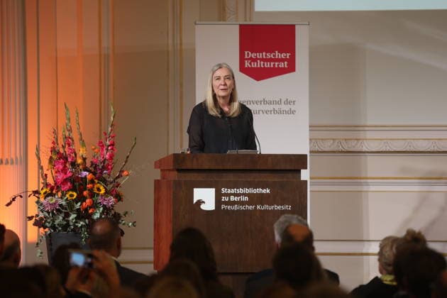 Marion Ackermann bei der Verleihung des Deutschen Kulturpolitikpreises 2026 an Iris Berben in der Staatsbibliothek zu Berlin. Berlin, 24.09.2026 Copyright: xAgenturxMatthiasxWehnertx xM.xGränzdörferx