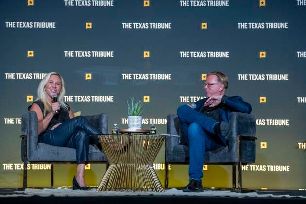 September 24, 2026, Austin, Tx, United States: Former Georgia Congresswoman MARJORIE TAYLOR GREENE with moderator author and journalist ROBERT DRAPER tells the crowd about her split with MAGA and President Trump in her keynote speech during the first day of presentations at the 2026 Texas Tribune Festival in downtown Austin on September 24, 2026. Austin United States  - ZUMAd150 20260924_znp_d150_094 Copyright: xBobxDaemmrichx