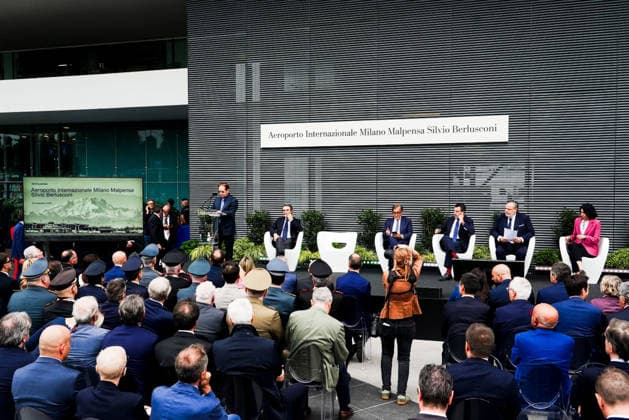 IPA88950451 - September 25, 2026, Varese: Ceremony to name Milan Malpensa Airport after Silvio Berlusconi. Pictured: Attilio Fontana, Paolo Berlusconi, Ignazio La Russa, Matteo Salvini, Carlo Mearelli, Michaela Castelli  Copyright: xEmanuelexDexCarlix xEmanuelexDexCarlix IPA88950451