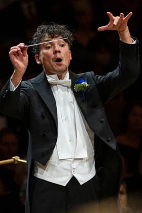Opening concert of the 100th season of the Prague Radio Symphony Orchestra (SOCR) under the baton of its new chief conductor, Eliase Grandy, pictured, took place in Prague, Czech Republic, on September 24, 2026. (CTKxPhoto MichalxKamaryt) CTKPhotoP2026092505199  CTKPhotoP2026092505199