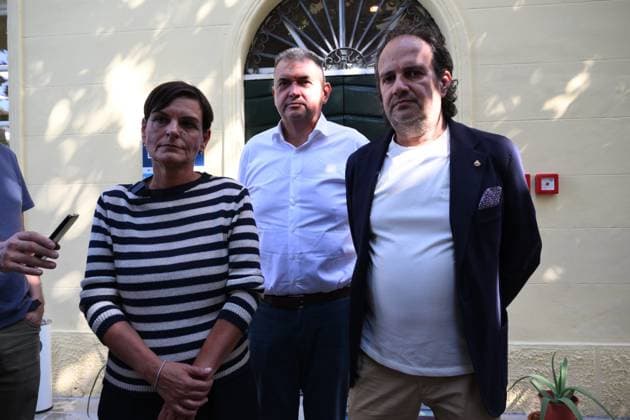 September 25, 2026, Lucca, Lucca, Italy: Simona Testa Ferrato, councilor for education, Luca Papechi, president of the Misericordia of Lucca, and Salvadore Bartolomei, councilor for security, speak at the press conference at Villa Pardini, a social facility designated to accommodate those affected by the fire at the building that caught fire last night, killing two people in San Vito a Lucca. The building is uninhabitable, with 16 people evacuated, Lucca, September 25, 2026. Lucca Italy - ZUMAa289 20260925_zia_a289_297 Copyright: xStefanoxDallexLuchex xAgfx