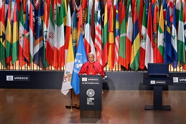 IPA88958171 - France, Paris, Vatican, September 25, 2026 Pope Leo XIV visits UNESCO Headquarters during his apostolic journey to France. Photo by Alessia Giuliani Catholipressphoto  Copyright: xx xAlessiaxGiuliani Catholipressphotox IPA88958171