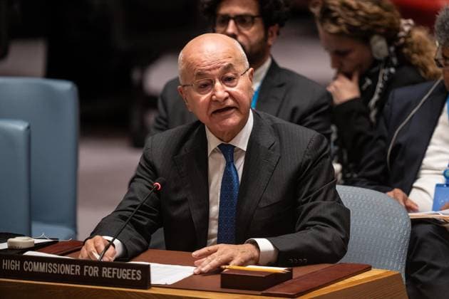 September 25, 2026, Bronx, New York, USA: Barham Salih, United Nations High Commissioner for Refugees briefs Security Council during meeting at United Nations Headquarters in New York, NY on September 25, 2026. Bronx USA - ZUMAr339 20260925_znp_r339_004 Copyright: xLevxRadinx