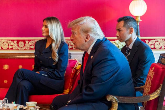 President Donald Trump listens as Chinese President Xi Jinping delivers remarks during a tea in the Red Room at the White House in Washington DC on Friday, September 25, 2026.  WAX20260925707 SHAWNxTHEW