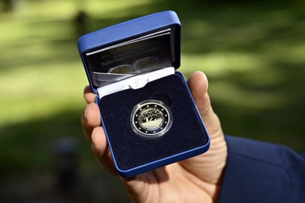 RECORD DATE NOT STATED the unveiling of the Belgian 2-euro coin to mark the 50th anniversary of the National Geographic Institute (IGN) and the 200th anniversary of the Royal Observatory of Belgium (ORB), in Brussels, on Friday 25 September 2026.  ERICxLALMAND 187799268