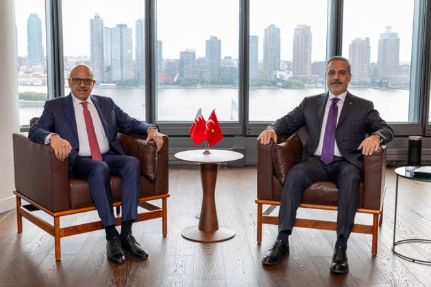 Turkish Foreign Minister Hakan Fidan NEW YORK, UNITED STATES - SEPTEMBER 25: Turkish Foreign Minister Hakan Fidan (R) meets with Bahraini Foreign Minister Abdullatif bin Rashid Al Zayani (L) on the sidelines of the high-level week of the 81st United Nations General Assembly in New York, United States, on September 25, 2026. Mustafa Hatipoglu Anadolu New York United States. Editorial use only. Please get in touch for any other usage.  Copyright: x2026xAnadoluxMustafaxHatipoglux