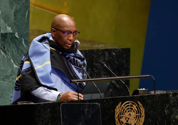 Prime Minister Lesotho Samuel Ntsokoane Matekane speaks at the UN General Assembly 81st session General Debate in UN General Assembly Hall at the United Nations Headquarters on Friday, September 25, 2026 in New York City.  NYP20260925115 JOHNxANGELILLO
