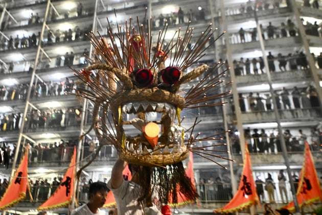 RECORD DATE NOT STATED Hong Kong Pok Fu Lam Village Fire Dragon 2026 Performers performing the fire dragon dance in Wah Fu Estate at Mid-autumn Festival on September 25, 2026 in Hong Kong. (Photo by Kobe Li Nexpher Images) Hong Kong