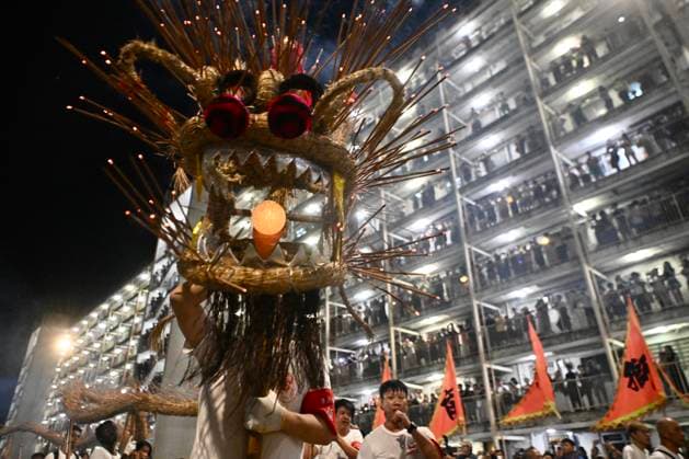 RECORD DATE NOT STATED Hong Kong Pok Fu Lam Village Fire Dragon 2026 Performers performing the fire dragon dance in Wah Fu Estate at Mid-autumn Festival on September 25, 2026 in Hong Kong. (Photo by Kobe Li Nexpher Images) Hong Kong