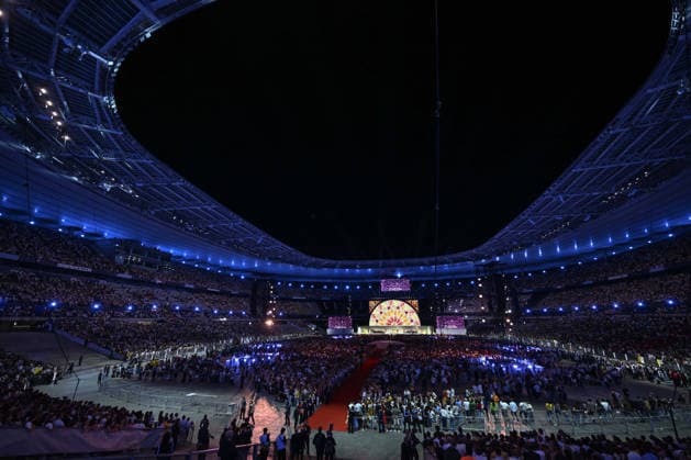 Pope Leo XIV At Prayer Vigil With Young People At The Stade De France - Paris Pope Leo XIV presides at a Prayer Vigil with 80 000 Young People at the Stade de France in Paris, France on September 25, 2026 on the first day of his four-day Apostolic Journey to France. Photo by (EV) Matteo Pernaselci Vatican Media ABACAPRESS.COM Paris France  Copyright: xABACAx