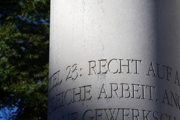 September 26, 2026, Nuremberg, Bayern, Germany: Demonstration against the labor reform. One column features an article of the Constitution dedicated to labor in Nuremberg , Bayern , Germany . September 26th, 2026 Nuremberg Germany  - ZUMAe140 20260926_zip_e140_001 Copyright: xDavidexEliasx