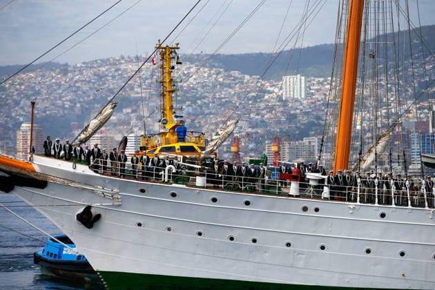 Valparaíso, September 26, 2026: The training ship Esmeralda arrived at the Navy’s breakwater, following its 70th training cruise, with a crew of 269 sailors who sailed for nearly 6 months. Manuel Lema Aton, Chile; Valparaíso, Chile. Aton 1194232  Copyright: MANUELxLEMA ATONxCHILE