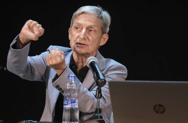 September 26, 2026, Portbou, Spain: Judith Butler is seen during her lecture at the 18th International Walter Benjamin Colloquium in Portbou. Held under the theme The Right to Have Rights, the 18th Walter Benjamin International Colloquium (2026) takes place in the border town of Portbou. The event draws upon Portbou™s symbolic setting to foster a dialogue between the critical thought of German philosopher Hannah Arendt and the legacy of Walter Benjamin half a century after his death in the town. Portbou Spain  - ZUMAs197 20260926_aaa_s197_207 Copyright: xPacoxFreirex