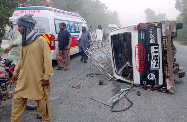 RECORD DATE NOT STATED View of site after deadly traffic accident in a horrific collision between a passenger van and motorcyclists due to over speeding and break failed, in Multan on Saturday, September 26, 2026. (Abdul Sattar PPI Images). EDITORIAL USE ONLY Copyright: xx AR-ZM-260926x ppiphotos488637
