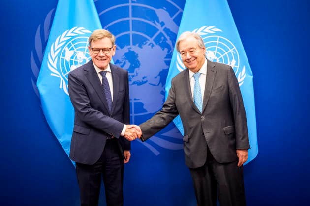 Bundesaussenminister Johann Wadephul trifft UN-Generalsekretaer Guterres bei der UN-Generalversammlung New York, 26.09.2026. UN-Hauptquartier. Fotografiert im Auftrag des Auswaertigen Amtes. New York New York Copyright: xDominikxButzmannx