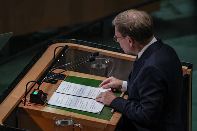 September 26, 2026, New York, New York, United States: JOHANN WADEPHUL, Federal Minister for Foreign Affairs of Germany, addresses the General Debate of the 81st UN General Assembly, with Germany focusing on support for Ukraine, European and maritime security, international cooperation and reform of the UN amid continuing global conflicts. New York United States - ZUMAo116 20260926_znp_o116_107 Copyright: xBiancaxOterox
