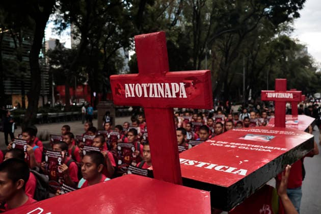 September 26, 2026, Mexico City, Cdmx, Mexico: Parents and relatives of the 43 students from the Raoºl Isidro Burgos Rural Teachers College in Ayotzinapa, Guerrero, marched to mark the 12th anniversary of their forced disappearanceâ€carried out by organized crime in collusion with local police and military forces between September 26 and 27, 2014. Hundreds of students from Ayotzinapa marched alongside activists and the parents of the missing students to demand clarity on the case, as the government has yet to provide precise information regarding the fate of the 43. The demonstration proceeded peacefully from the Angel of Independence monument to the city s Zo³calo; there, on a stage set up in front of the National Palace, the - ZUMAp204 20260926_zip_p204_039 Copyright: xJosuexPerezx
