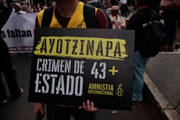 September 26, 2026, Mexico City, Cdmx, Mexico: Parents and relatives of the 43 students from the Raoºl Isidro Burgos Rural Teachers College in Ayotzinapa, Guerrero, marched to mark the 12th anniversary of their forced disappearanceâ€carried out by organized crime in collusion with local police and military forces between September 26 and 27, 2014. Hundreds of students from Ayotzinapa marched alongside activists and the parents of the missing students to demand clarity on the case, as the government has yet to provide precise information regarding the fate of the 43. The demonstration proceeded peacefully from the Angel of Independence monument to the city s Zo³calo; there, on a stage set up in front of the National Palace, the - ZUMAp204 20260926_zip_p204_016 Copyright: xJosuexPerezx