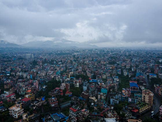 Drone Captures Kathmandu Cityscape in the Rain KATHMANDU, NEPAL September 27, 2026: An aerial view capturing the cityscape under rainy skies in Lalitpur, Nepal. The rainfall has disrupted daily activities as a deep depression over the Bay of Bengal continues to influence weather conditions in the region. (Photo by ap tolang Nexpher Images) Lalitpur bagmati