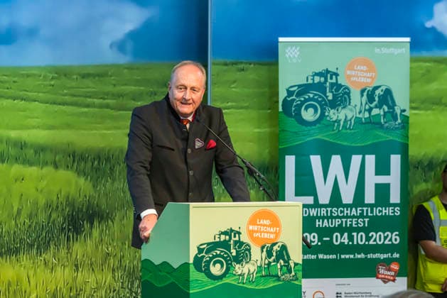 Joachim Rukwied, Präsident des Landesbauernverbandes in Baden-Württemberg und seit 2012 zudem Präsident des Deutschen Bauernverbandes. Offizielle Eröffnungsveranstaltung des Landwirtschaftliches Hauptfest in Bad Cannstatt. Süddeutschlands größte Fachmesse für Land-, Forst- und Ernährungswirtschaft zeigt in Messehallen und Tierzelten landwirtschaftliche Maschinen und verschiedene Nutztiere in der modernen Tierhaltung. 27.09.2026, Stuttgart, Baden-Württemberg, Deutschland