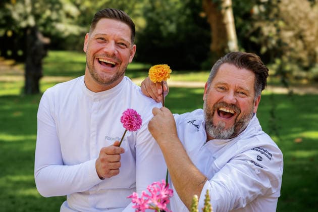 27.09.2026. Düsseldorf. (l-r) Robin Pietsch und Mike Süsser im Lido Malkasten am Rande einer Veranstaltung der Chefs in Town. Düsseldorf Lido im Malkasten, Jacobistraße Nordrhein-Westfalen Deutschland