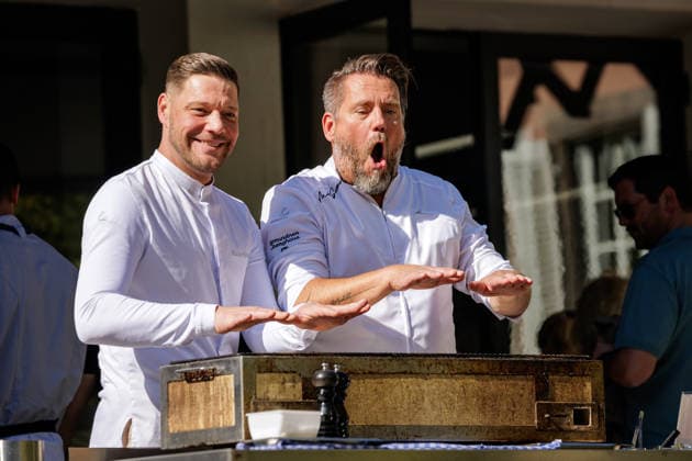 27.09.2026. Düsseldorf. (l-r) Robin Pietsch und Mike Süsser im Lido Malkasten am Rande einer Veranstaltung der Chefs in Town. Düsseldorf Lido im Malkasten, Jacobistraße Nordrhein-Westfalen Deutschland