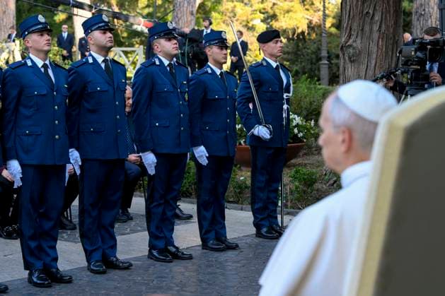 IPA89265427 - Italy, Rome, Vatican, October 3, 2026 Pope Leo XIV Pope Leo XIV celebrating Holy Mass for the Gendarmerie Corps in the Vatican Gardens, Vatican. Photo by VATICAN MEDIA Catholic Press Photo  Copyright: xVATICANxMEDIA xCatholicxPressxPhotox xx IPA89265427