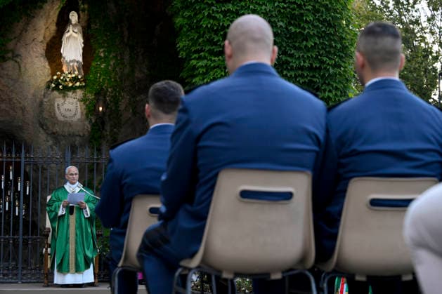 IPA89265435 - Italy, Rome, Vatican, October 3, 2026 Pope Leo XIV Pope Leo XIV celebrating Holy Mass for the Gendarmerie Corps in the Vatican Gardens, Vatican. Photo by VATICAN MEDIA Catholic Press Photo  Copyright: xVATICANxMEDIA xCatholicxPressxPhotox xx IPA89265435
