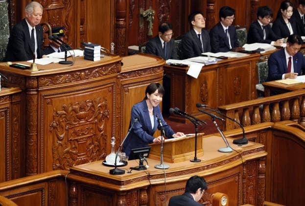 October 5, 2026, Tokyo, Japan - Japanese Prime Minister Sanae Takaichi delivers her policy speech at Lower House s plenary session at the National Diet in Tokyo on Monday, October 5, 2026. The 69-day extraordinary Diet session will convene through December 12. (photo by Yoshio Tsunoda AFLO)  aflo_353477565