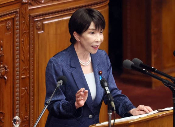 October 5, 2026, Tokyo, Japan - Japanese Prime Minister Sanae Takaichi delivers her policy speech at Lower House s plenary session at the National Diet in Tokyo on Monday, October 5, 2026. The 69-day extraordinary Diet session will convene through December 12. (photo by Yoshio Tsunoda AFLO)  aflo_353477570