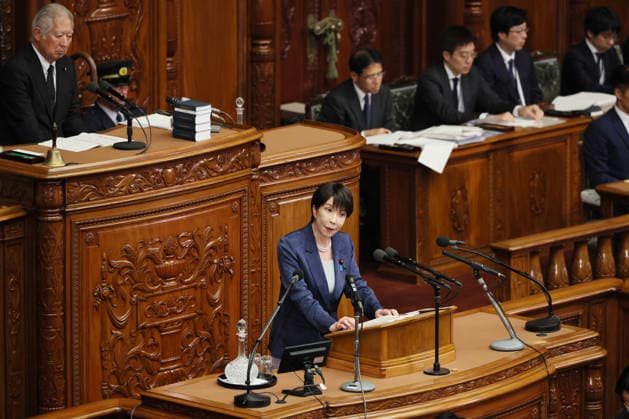 October 5, 2026, Tokyo, Japan - Japanese Prime Minister Sanae Takaichi delivers her policy speech at Lower House s plenary session at the National Diet in Tokyo on Monday, October 5, 2026. The 69-day extraordinary Diet session will convene through December 12. (photo by Yoshio Tsunoda AFLO)  aflo_353477574