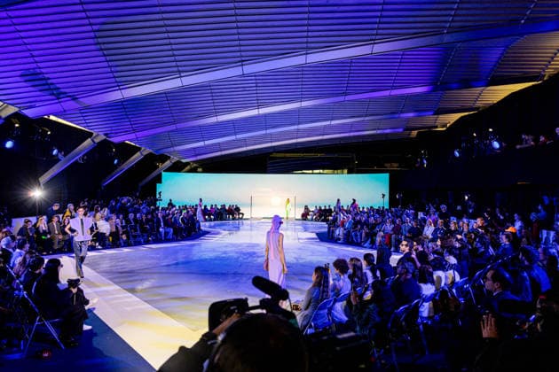 PFW Pierre Cardin Runway NB A model walks the runway during the Pierre Cardin Womenswear Spring Summer 2027 show at Pailleron ice rink as part of Paris Fashion Week on October 06, 2026 in Paris, France. Photo by Nasser Berzane ABACAPRESS.COM Paris France  Copyright: xBerzanexNasser ABACAx