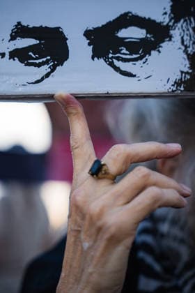 October 7, 2026, Tel Aviv, Tel Aviv, Israel: A sign depicting Benjamin Netanyahu is held up by a demonstrator at the beach in protest against the Israeli government on the third anniversary of October 7th. Tel Aviv Israel  - ZUMAg280 20261007_znp_g280_003 Copyright: xYoavxGinsburgx