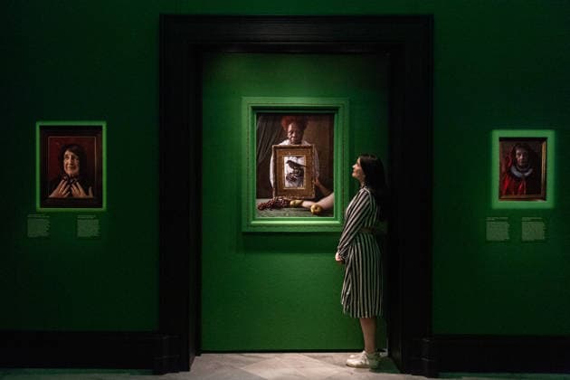 Tim Walker s Fairyland: Love and Legends Photo Call at National Portrait Gallery, London, UK - 7 October 2026 A staff member views (L-R) - Roz Kaveney, Headphones and Hen Feather , Olivette Cole-Wilson, and blackbird and Kate Charlesworth, Ruby Brooch all by Tim Walker as part of The National Portrait Gallery s Tim Walker s Fairyland: Love and Legends Exhibition which runs from 9th October 2026 - 7th February 2027 at National Portrait Gallery in London, England, UK on Wednesday 7 October, 2026., Credit:Justin Ng Avalon UK, England, London, National Portrait Gallery  Copyright: xJustinxNgx xAvalonx 1141202417