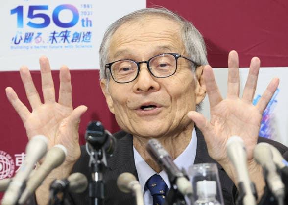 October 7, 2026, Tokyo, Japan - Japanese chemist Kenso Soai of professor emeritus at the Tokyo University of Science (TUS) speaks at a press conference as he won the Nobel Prize in Chemistry at the TUS campus Tokyo on Wednesday, October 7, 2026. Soai and French chemist Henri Kagan won the prize to discover non-linear effects and autocatalysis in asymmetric organic synthesis (photo by Yoshio Tsunoda AFLO)  aflo_354043962