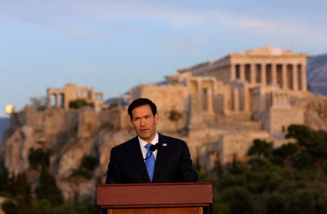 US Secretary of State visits Athens - US Secretary of State Marco Rubio delivers a speech on the Pnyx hill with the Acropolis in the background in Athens, Greece, 07 October 2026. Marco Rubio is visiting Athens for the launch of the 6th Greece-US Strategic Dialogue, focusing on defense, energy, and regional cooperation. ATHENS Greece Copyright: xOnexInchxProductionsx 7112533