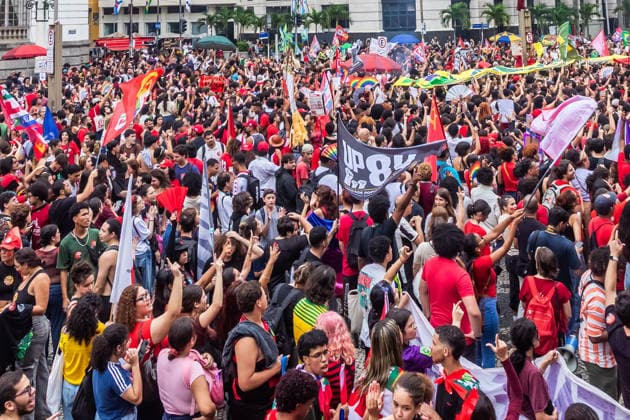 October 7, 2026: Rio de Janeiro, Brazil. October 7, 2026. March for Democracy: Students gather to protest the rise of the far right and march through the city center (CineloÂ¢ndia) in support of President Lula s candidacy. Photo: .  - ZUMAl255 20261007_zip_l255_005 Copyright: xEllanxLustosax