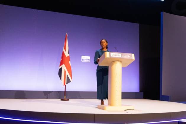 Conservative Party Conference, Day 4, The ICC Birmingham, UK - 07 Oct 2026 Leader of the Conservative Party Kemi Badenoch gives her keynote speech at the International Convention Centre on the final day (day four) of the Conservative Party Conference at the International Convention Centre in Birmingham. The Conservative Party leader, Kemi Badenoch s gives her keynote speech at the International Convention Centre on the final day (day four) of the Conservative Party Conference at the International Convention Centre in Birmingham. The Conservative Party opened its annual conference under the slogan Stronger economy, stronger country Birmingham United Kingdom Copyright: xPhilxLewisx xSOPAxImagesx Phil-Lewis-1456680
