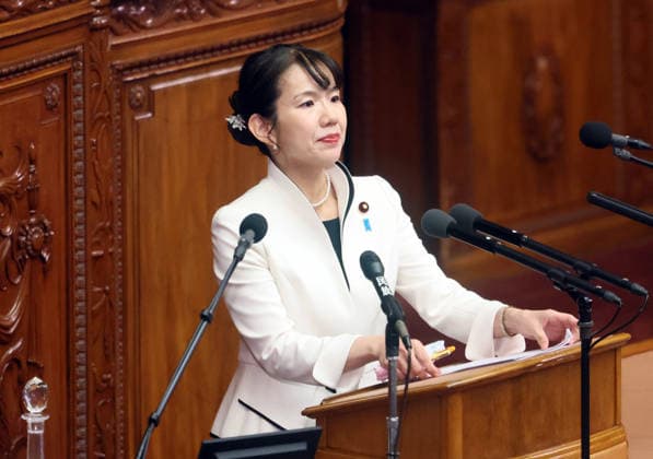 October 8, 2026, Tokyo, Japan - Japan s opposition party Sanseito lawmaker Mayuko Toyota questions to Prime Minister Sanae Takaichi at Lower House s plenary session at the National Diet in Tokyo on Monday, October 8, 2026. (photo by Yoshio Tsunoda AFLO)  aflo_354274232
