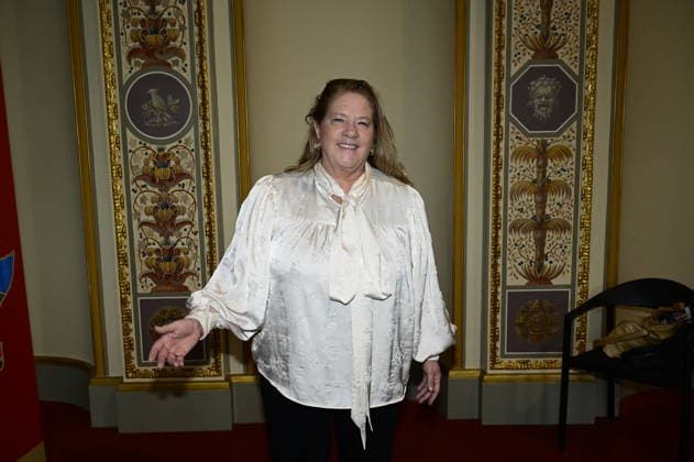 Kathy Kelly beim Pressegespräch und Präsentation des 16. HOPE-Award zur 18. HOPE-Gala Dresden im Schauspielhaus Dresden. Dresden, 08.10.2026 Copyright: xMatthiasxWehnertx