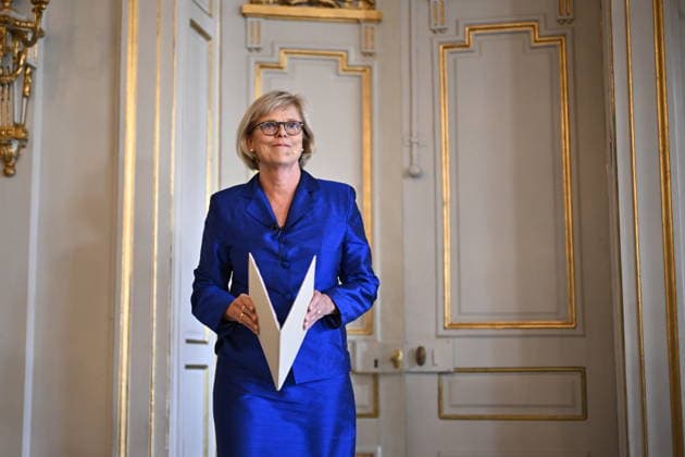 Ingrid Carlberg, Permanent Secretary of the Swedish Academy, announces that Canadian author Anne Carson has been awarded the 2026 Nobel Prize in Literature at Börshuset in Stockholm, Sweden, on October 8, 2026. STOCKHOLM, SWEDEN x10430x  Copyright: xChristinexOlsson TTx NOBEL PRIZE IN LITERATURE 2026 4-QFmwcKAN4