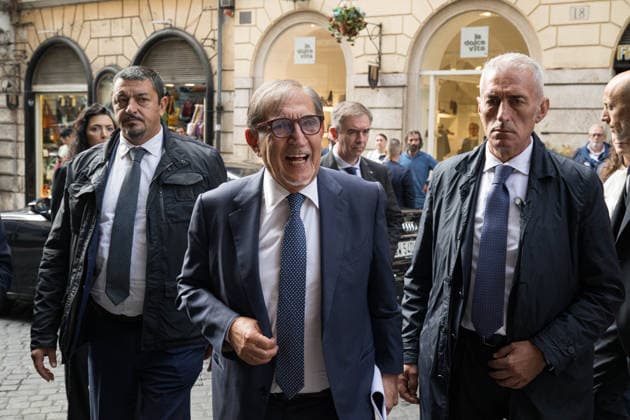 IPA89429545 - Senate President Ignazio La Russa upon his arrival at the Teatro Sistina for the celebrations marking the 150th anniversary of the *Corriere della Sera*, in Rome, Italy, on October 8, 2026. Flavio Brancaleone Fotogramma  Copyright: xFLAVIO_BRANCALONEx xx IPA89429545