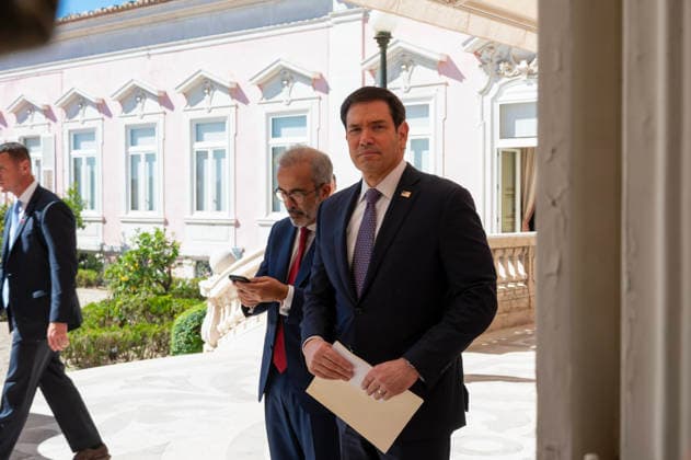 October 8, 2026, Lisbon, Lisbon, Portugal: U.S. Secretary of State MARCO RUBIO, right, and Portugal s Minister of State and Foreign Affairs PAULO RANGEL enter their joint press conference at Palacio das Necessidades in Lisbon, Portugal, on October 8, 2026. RUBIO carries papers while RANGEL checks a mobile phone as they arrive for the joint media appearance during RUBIO s visit to Portugal. Lisbon Portugal - ZUMAr238 20261008_zip_r238_004 Copyright: xRicardoxRochax