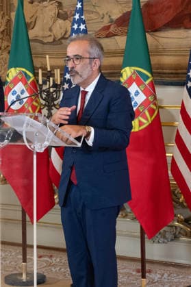 October 8, 2026, Lisbon, Lisbon, Portugal: Portugal s Minister of State and Foreign Affairs PAULO RANGEL speaks at a lectern during a joint press conference with U.S. Secretary of State MARCO RUBIO at Palacio das Necessidades in Lisbon, Portugal, on October 8, 2026. The media appearance follows their bilateral meeting during RUBIO s visit to Lisbon. Lisbon Portugal  - ZUMAr238 20261008_zip_r238_007 Copyright: xRicardoxRochax