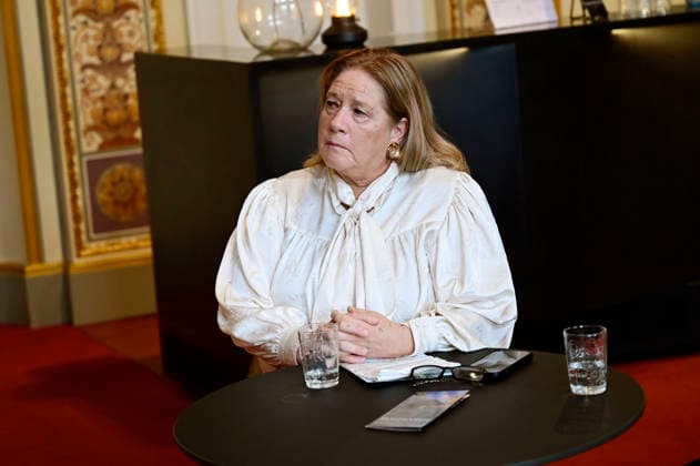 Kathy Kelly beim Pressegespräch und Präsentation des 16. HOPE-Award zur 18. Hope Gala 2026 im Schauspielhaus Dresden. Dresden, 08.10.2026