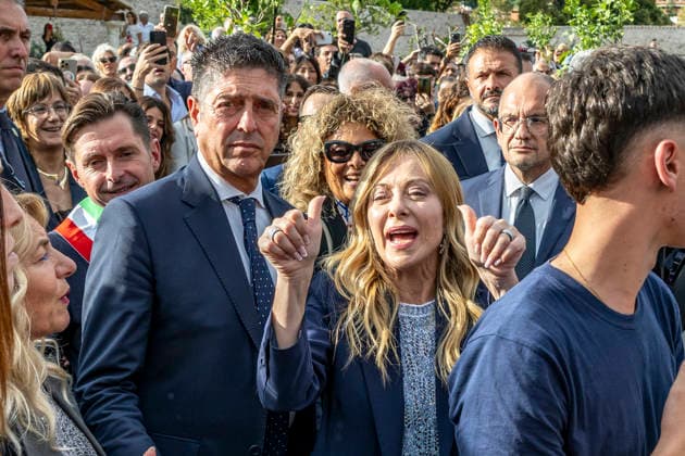IPA89434849 - ASCOLI PICENO, ITALY OCTOBER 8, 2026: Prime Minister Giorgia Meloni attends the presentation and inauguration ceremony for the Palazzo Saladini Pilastri complex and its monumental park in Ascoli Piceno. The restoration project is part of the PINQuA program for urban regeneration and the enhancement of the city™s historical heritage. (Photo: Andrea Vagnoni IPA Agency)  Copyright: xAndreaxVagnonix xx IPA89434849