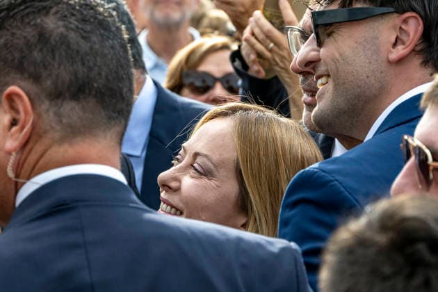 IPA89434822 - ASCOLI PICENO, ITALY OCTOBER 8, 2026: Prime Minister Giorgia Meloni attends the presentation and inauguration ceremony for the Palazzo Saladini Pilastri complex and its monumental park in Ascoli Piceno. The restoration project is part of the PINQuA program for urban regeneration and the enhancement of the city™s historical heritage. (Photo: Andrea Vagnoni IPA Agency)  Copyright: xAndreaxVagnonix xx IPA89434822