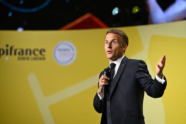 President Macron at Bpifrance Inno Generation - Paris France s President Emmanuel Macron delivers a speech on stage during the Bpifrance Inno Generation (BIG) event, one of Europe’s largest gatherings dedicated to entrepreneurs, in Paris, France on October 8, 2026. Photo by Jeanne Accorsini Pool ABACAPRESS.COM Paris France  Copyright: xAccorsinixJeanne Pool ABACAx