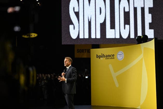 President Macron at Bpifrance Inno Generation - Paris France s President Emmanuel Macron delivers a speech on stage during the Bpifrance Inno Generation (BIG) event, one of Europe’s largest gatherings dedicated to entrepreneurs, in Paris, France on October 8, 2026. Photo by Jeanne Accorsini Pool ABACAPRESS.COM Paris France  Copyright: xAccorsinixJeanne Pool ABACAx